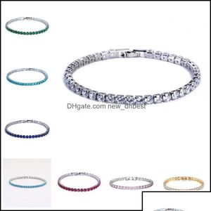 Tennis Bracelets Jóias Luxo de luxo de 4MM de zircônia cúbica Iced Chain Crystal Wedding for Momen Men Men Gold Sier Sier Drop Delive Otln9