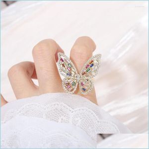 Cluster Ringe Cluster Ringe Koreanischer Modeschmuck Exquisiter Kupfer Eingelegter Farbiger Zirkon Schmetterlingsring Luxus Damen Hochzeit Party Dhaqr