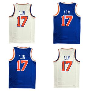 Camisas de basquete estampadas Jeremy 17 Lin Jersey cor branco azul