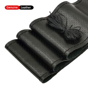 DIY Genuine leather Car Steering Wheel Covers 38cm Universal Anti-slip Breathable Ultra soft Cowhide for Car Interior Accessories 15 inch