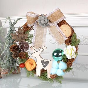 Flores decorativas Decoração da porta da frente da coroa de Natal com ramo de vime algodão de algodão pinheiro pinheiro abankknot hanguns grinaldas para