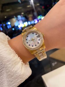 Charm Women Blue Gem Stone Date Wristwatch Stainless Steel Quartz Calendar Watch White Mother of pearl Shell Watches Female Geometric Square Diamond Clock 31mm