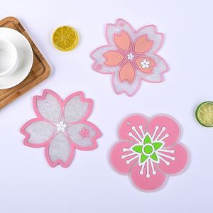 Tapetes de x￭cara de flores de cereja rosa para bebidas que n￣o deslizam lav￡vel reutiliz￡vel resistente ao calor padr￣o de ca￧a de caneca de caneca de caf￩