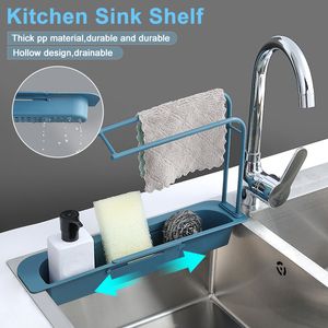 Telescopic Sink Shelf Kitchen Sinks Organizer Soap Sponge Holder Sink Drain Rack Storage Basket Kitchen Gadgets Accessories HH545