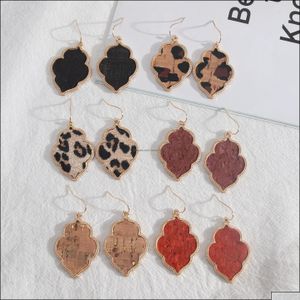 Charme flor hexagon leopard wood gr￣o padr￣o pu choulmings breturings dourl cor dangle brincos pendentes moda dhselle otwu5