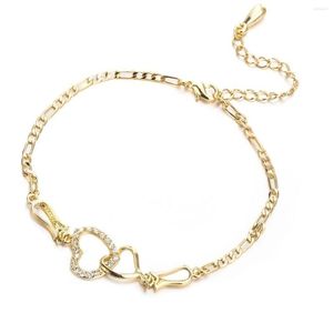 Ankletter 2022 Fashion Double Heart Ankelarmband Kvinnor Kristall Barefoot Beach Leg Chain Valentine's Day Gift Female Accessories