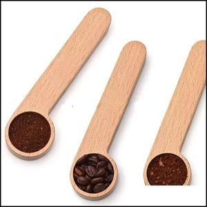 Spoons Flatware Kitchen Dining Bar Home Garden Spoon Wood Coffee Scoop With Bag Clip Tablespoon Solid Beech Wooden Measuring Scoops