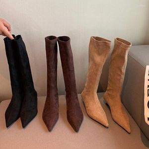 Botas apontadas para mulheres joelhos altas botas de meia