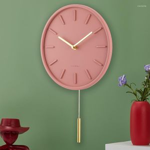 壁時計25cmリビングルームスイング時計モダンなサイレントピンク吊り時計クリエイティブラウンドパーソナリティホームデコレーション