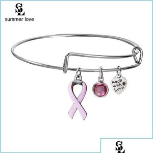 Armreif Armreif Brustkrebs Rosa Band Kristall Charm Draht Armreifen Armband Handgefertigt Mit Liebe Armbänder Verstellbarer Schmuck Geschenk Bd Otqm8