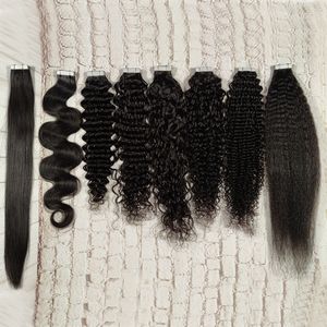 Human Hair Tape Ins Extensions for Black Hair Straight Body Wave Curly 40pcs/100g