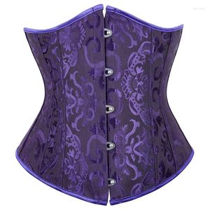 Bustiers & Corsets Women's Vintage Floral Underbust Corset Lace Up Boned Jacquard Brocade Waist Trainer Body Shaper Plus Size