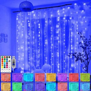 Strings 16Colors LED String Curtain Lights USB Remote Control 3M Garland For Bedroom Window Christmas Navidad Wedding Party Decoration