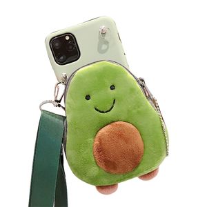 Mobile Phone Cases Doll Avocado Coin Bag Cross-body Wallet Cover Girl students Creative Green Cartoons Case For Apple Iphone 15 14 Pro max 13 12 plus Purse With Strap