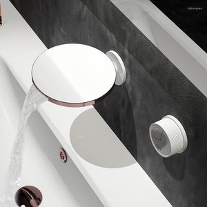 Bathroom Sink Faucets Basin Mixer Waterfall Faucet White And Rose Gold Wall Mounted Widespread 2 Hole Tap