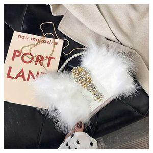 Bolsas de noite embreagem Luxy Moon Pearls Chain Feminina Handbag Rhinestone Flash Purse Bagfurry Soft Comfy Lady Z485 221021