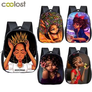 Cartoon de 12 polegadas fofo afro mochila mochila bolsas escolares beleza marrom princesa crian￧as jardim de inf￢ncia Backpack baby crian￧a bolsa sh190907