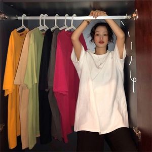 Överdimensionerad tee-skjorta 7 Solid Color Basic T-shirt Casual Harajuku Summer Long White Black Tops Korean Hipster White T 220326