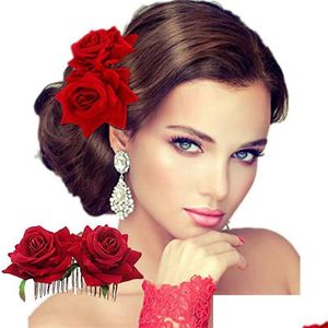 Accessori per capelli Tessuto fatto a mano Fiore Rosa Sposa Pettine per capelli Copricapo Accessori per capelli da sposa da spiaggia Copricapo per donna 10 pezzi Dro Dh5Zu