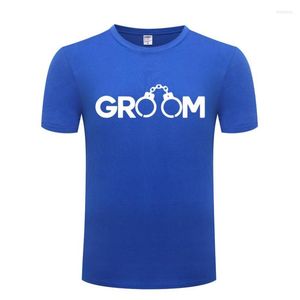 Men's T Shirts Funny Groom Handcuffs Cotton Shirt Sayings Men O-Neck Summer Short Sleeve Tshirts Tops Tees