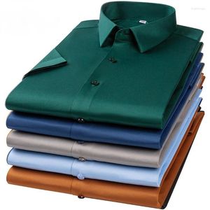 Men's Casual Shirts Men's 6XL Non-iron Elasticity Easy To Take Care Business Soft Cozy No Pockets White Work Shirt Short Sleeve Men