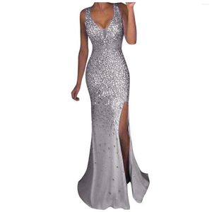 Casual Dresses Women Summer Dress Sequin Prom Party Ball Gown Sexy Gold Evening Bridesmaid V Neck Long Female