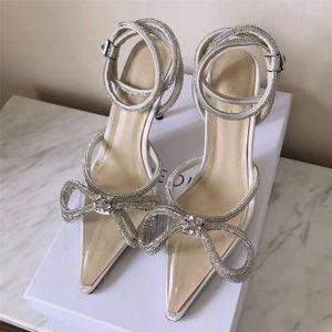 Sandals Clear Crystal Bowknot Designer Women's White High Heels Summer Sexy Female Handmade Dress Ladies Shoes