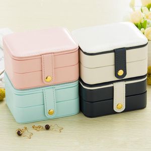 Jewelry Pouches Korea Creative Small Box Multi layer Portable Travel Beads Leather Stud Earrings Storage Removable Boxes