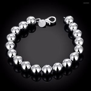 Pulseira bijuterias da moda 925 carimbo banhado a prata pingente 10 mm miçangas sólidas/contas ocas pulseiras bolsa de presente H136