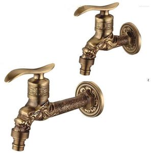 Bathroom Sink Faucets G1/2 European Retro Carved Dragon Washing Machine Single Cold Faucet Brass Thickening BalconyTap Lengthen Mop Pool