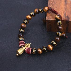 Strand Tiger Eyes Stone com om mani padme hum hums bracelete para menwomen tibetano budista jóia ghanta lucky mala