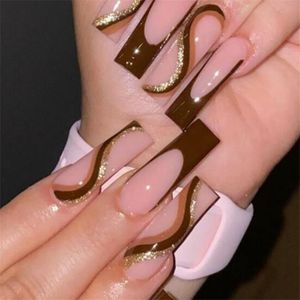 Rhinestone Design Nails DIY Decorations Press On Nail Tips Wearable Finished Love Heart Coffin False Nails