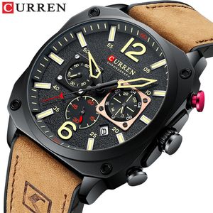 Armbandsur Curren varum￤rke lyxiga m￤n brun kvarts f￶r manlig lysande kronograf urt l￤der klocka casual sport klocka 221028