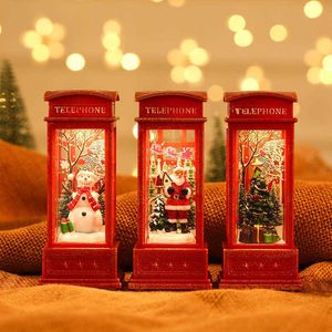 LED Multi functional Lights Christmas Village Ornament European Style Telephone Booth Small Oil Lamp Retro Outdoor Party Festive Xmas Decorative Night Light