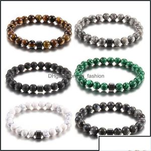 Bärade pärlsträngar armband smycken 8mm svart lava sten howlite tiger ögon hematit pärlarmlar eterisk olja diffusor armele otdti