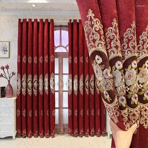 Cortinas de cortina para sala de jantar viva janelas da porta da porta européia de casamento vermelho bordado e bordado Chenille Shading High