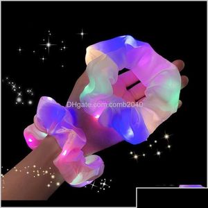 H￥rtillbeh￶r LED Lysande band Scrunchies Kvinnor Girls Headwear Rope Simple Wrist Band Rings gummi Accessori Otne7