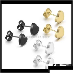 Stud Jewelry Fashion High Quality Brief Stainless Steel Heart Wholesale Electroplated Gold Black Earrings Drop Delivery 2021 Qvs Otrx3