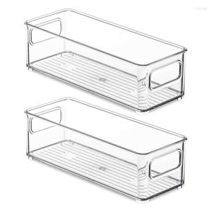 Lagringsflaskor 2 st kylskåpsorganisatörer BINS KLAR SAPPABLE PLASTY MAT RACK MED HANDLAR FÖR Pantry Kitchen