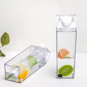 17oz/500ml Milk Carton Water Bottle Transparent Square Tumbler Plastic Juice drinking Coffee Cups