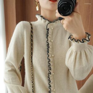 Women's Knits Women's & Tees 2022 Spring Sweater Women Lace Doll Collar Color Matching Short Lantern Sleeve Small Fragrant Wind Base