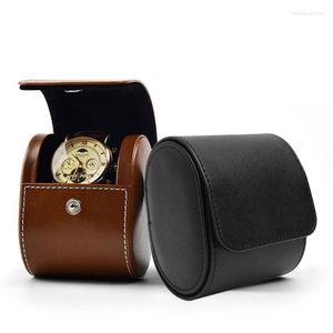 Watch Boxes Case PU Leather Roll Organizer For Jewelry Storage Detachable Anti-Slide Cushion Black & Brown 1 Slot
