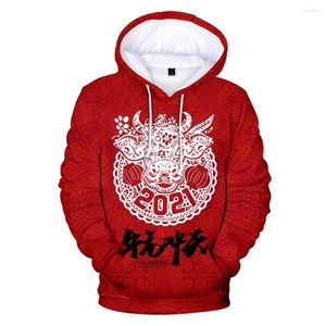 Hoodies masculinos 2022 Ano do Ox Autumn Winter Men/Mulheres com capuz Red Fashion Boys/Girls Hoodie Sweatshirts STREETHEATH Cloth Cloth