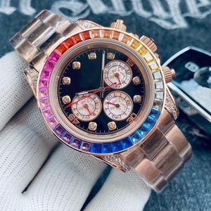 Zegarek męski Rainbow Di Automatyczne zegarki mechaniczne Pasek ze stali nierdzewnej Klasyczny trzy oczy Sześć igieł Projekt Odporny na zarysowania kryształowy zegarek na rękę Montre de luxe