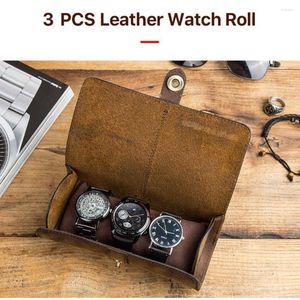 Watch Boxes High Quality Vintage Rectangle Box Creative Round Buckle Leather Storage Three Pack Travel Portable Case Stand Roll