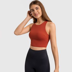 L-169 High Neck Linne Lätt stöd Yoga Toppar Snabbtorkande träningströja med avtagbara kupor Soft Against Skin Sportväst Fitness BH:ar för kvinnor