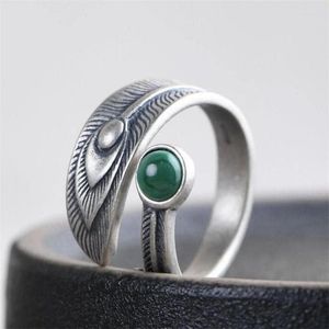 Cluster Rings Vintage Green Malachite Feath