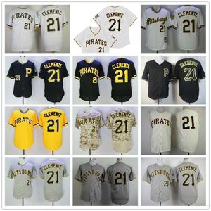 Men 1953 1962 Throwback Baseball Jersey Retro 21 Roberto Clemente Vintage Flexbase Black White Yellow Grey Team Color Pullover All Stitched Cool Base High Quality