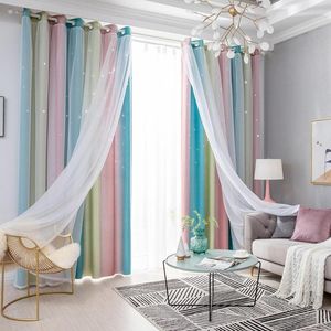 Cortina Fantasy Star Curtains Blackout para sala de estar quarto garotas quarto colorido janela de dupla camada tule