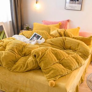 Bedding Sets Cashmere Four-Piece Crystal Velvet High-Profile Figure Winter Thickened Double-Sided Coral Fleece Bed Sheet Quilt Cover